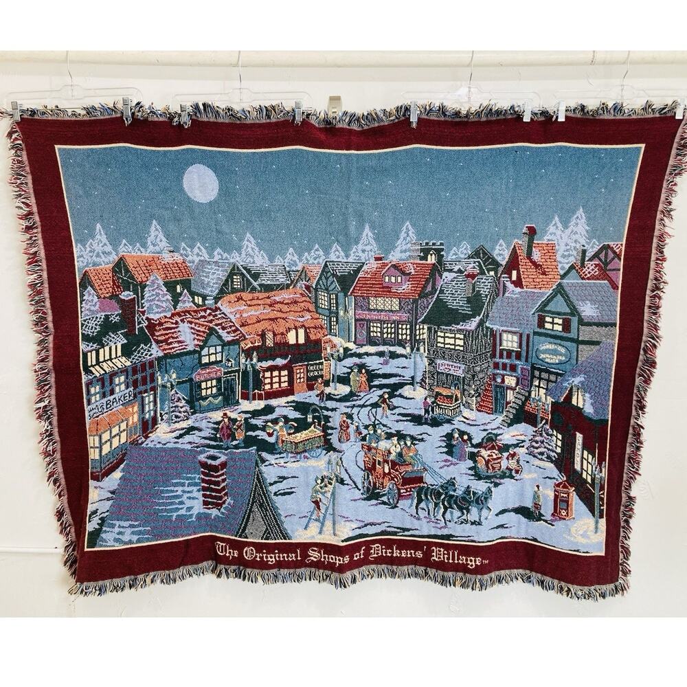 Dickens Village Tapestry Throw Blanket Goodwin Weavers Original Shops Dept 56 Bl